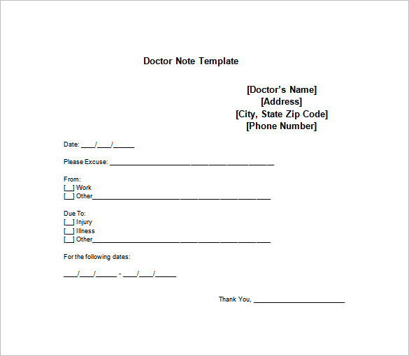free printable doctors note for work