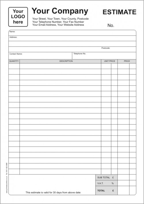 free printable estimate forms