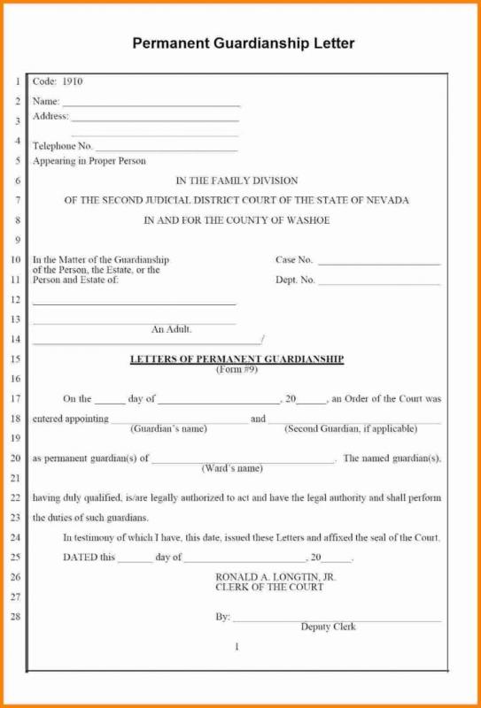 Free Printable Legal Guardianship Forms Template Business