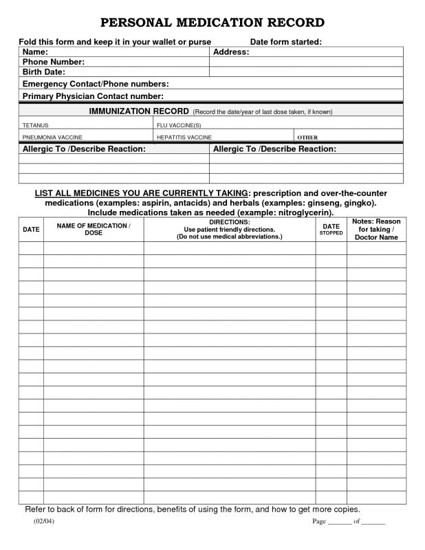 free printable medical history forms
