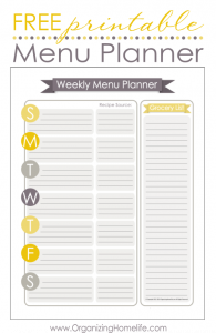 free printable menu template free printable menu planner