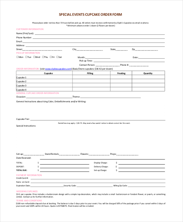 free printable order forms