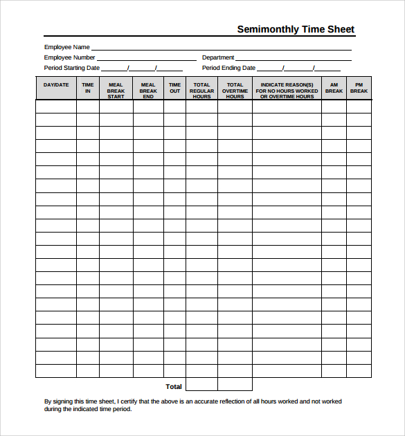 free printable timesheets