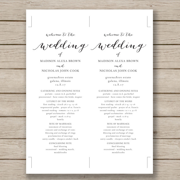 free printable wedding program templates