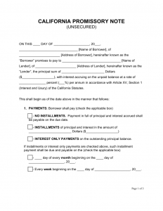 free promissory note template for personal loan california unsecured promissory note x