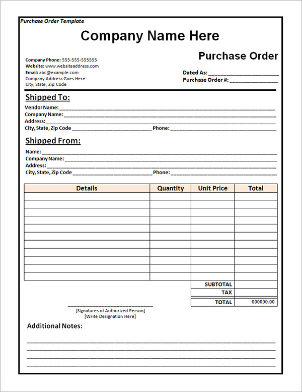 free purchase order template