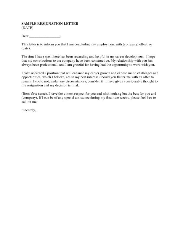 free resignation letter