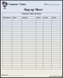 free sign up sheet sign up sheet template