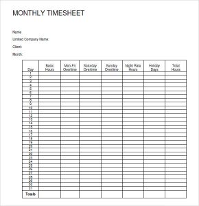 free timesheet template free monthly timesheet template