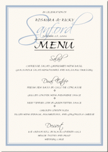 free wedding menu templates e menu scriptina blue double line border