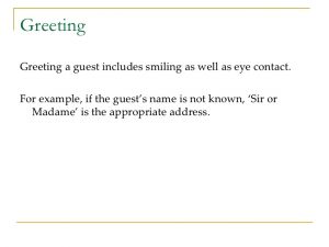 friendly letter greetings guest services in hospitality industry