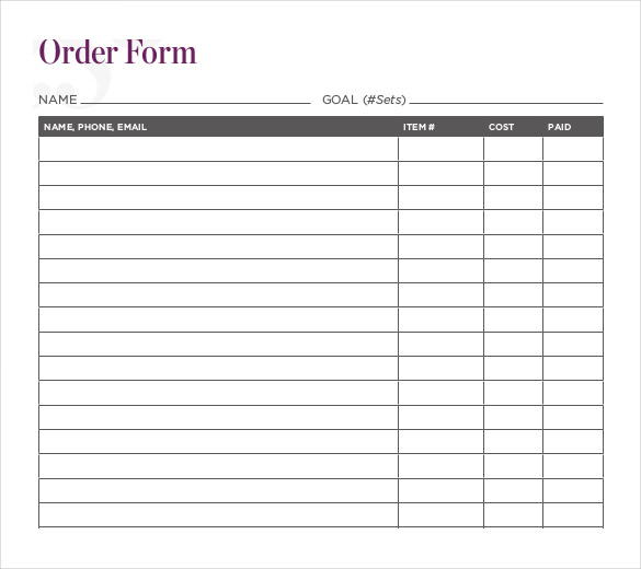 fundraiser order form