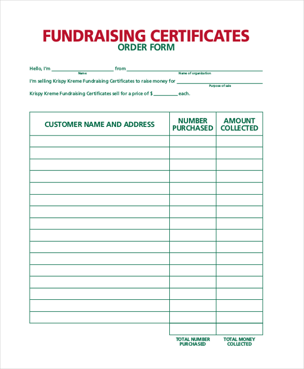 fundraiser order form