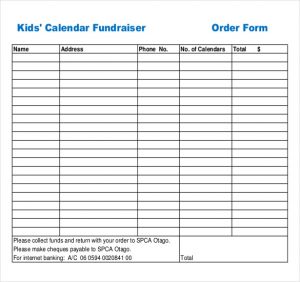 fundraiser order form template example kids calendar fundraiser order form download