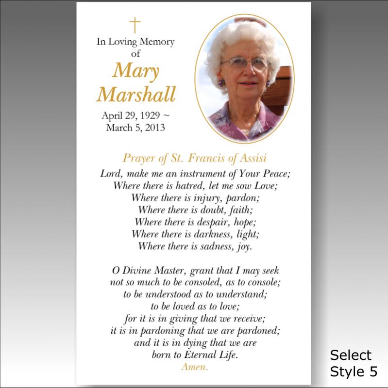 funeral prayer cards