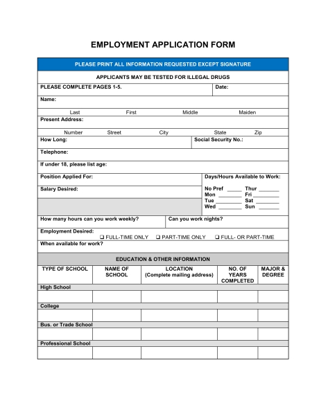 general application for employment template
