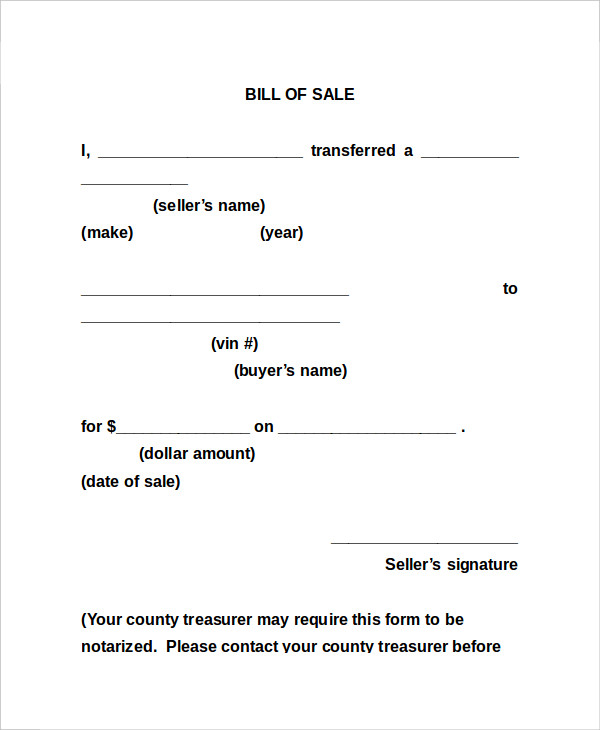 general bill of sale template
