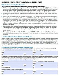 general power of attorney form pdf washington durable health care power of attorney