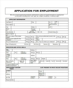 generic employment application generic employment job application