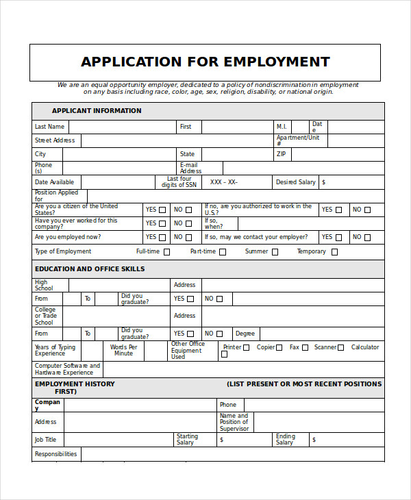 generic employment application