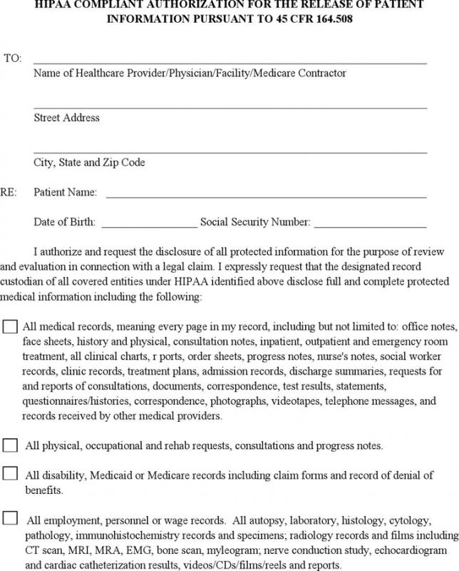 generic medical release form