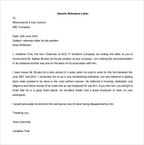 generic reference letter free printable generic reference letter template download