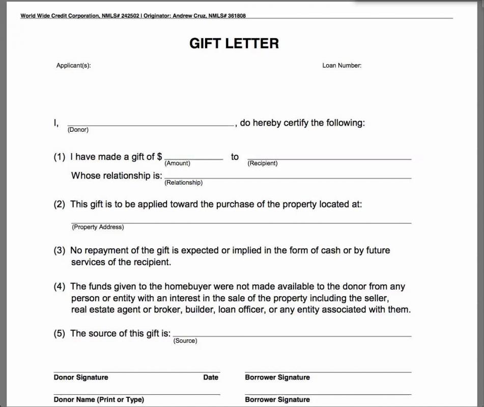 gift letter for mortgage