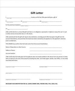 gift letter template sample gift letter for bank