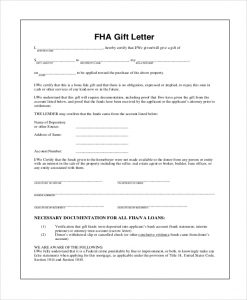gifting letter template fha gift letter