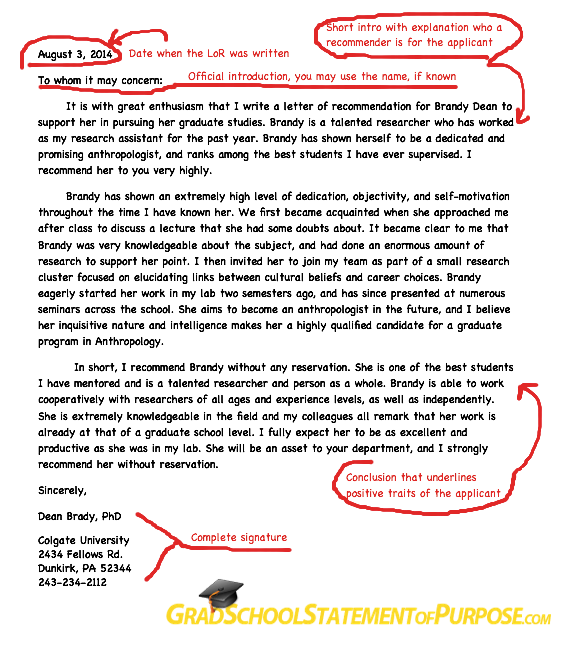 grad school letter of recommendation