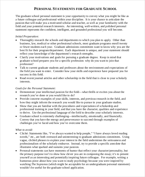 grad school personal statement examples