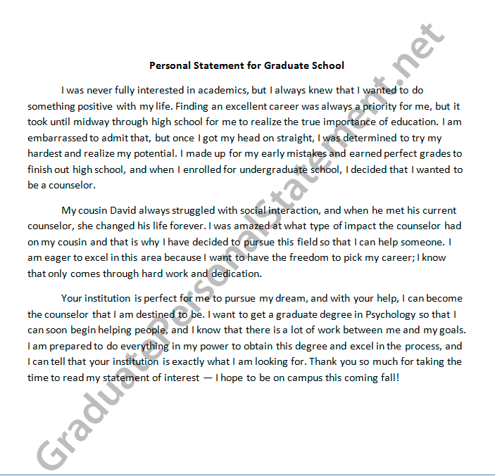 grad school personal statement examples