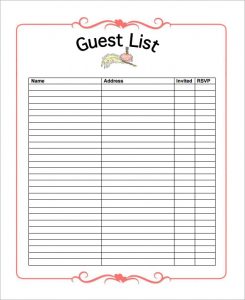 guest list template pdf