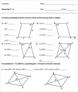 high school geometry parallelogram high school worksheet template
