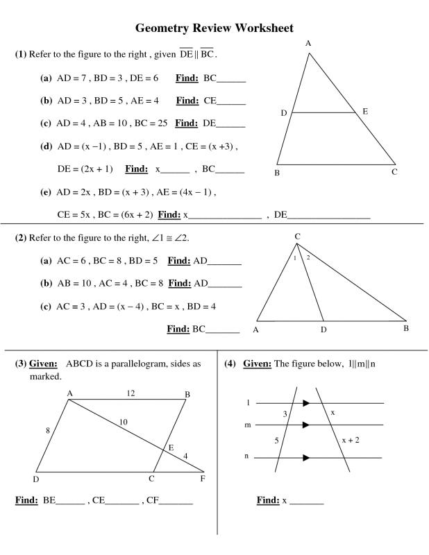 high school geometry worksheets