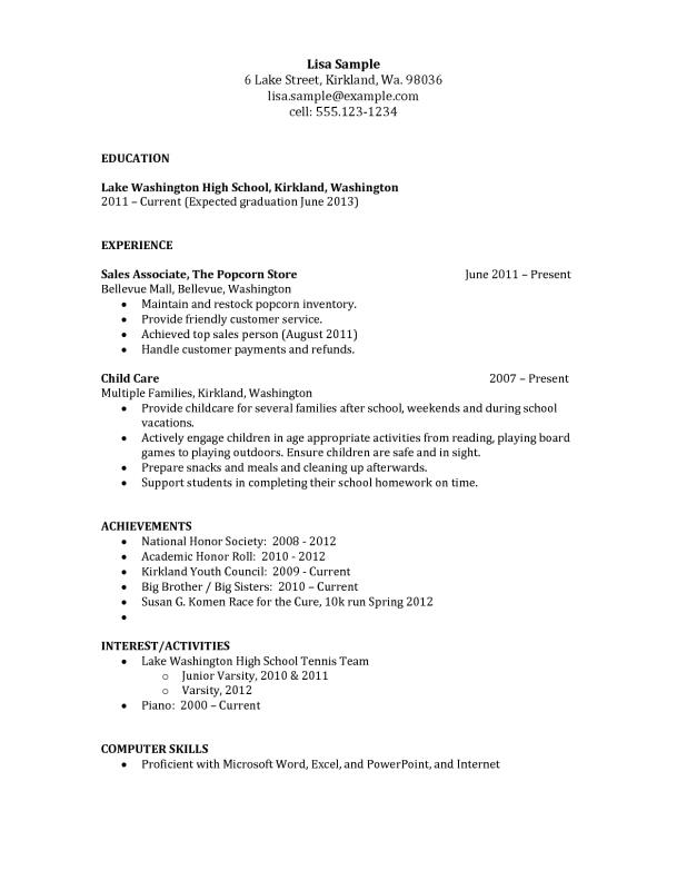 high school resume samples