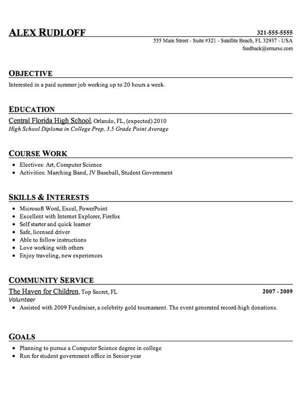 high school resume template