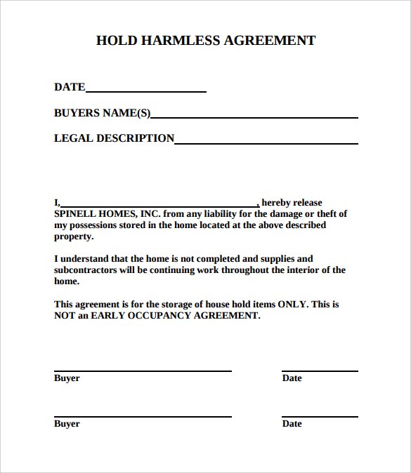 hold harmless agreement sample
