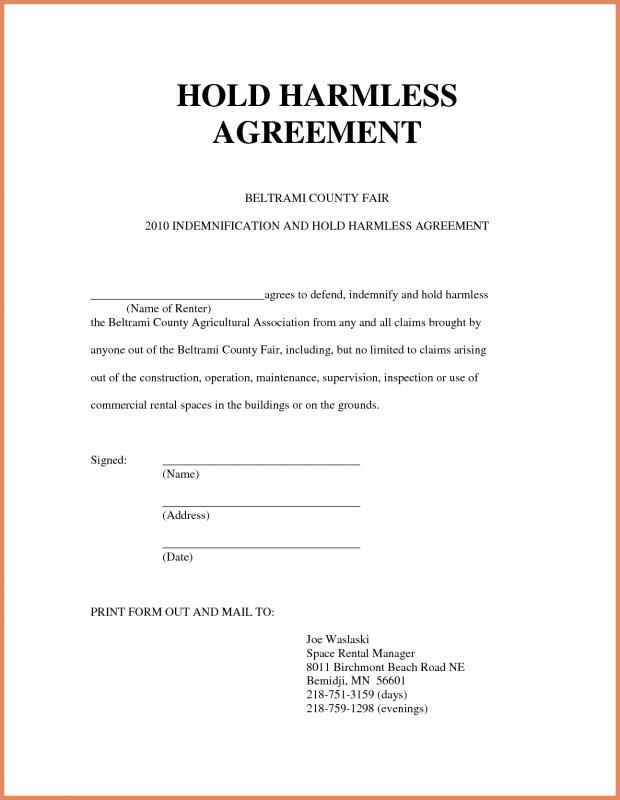 hold harmless agreement sample