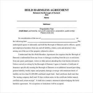 hold harmless agreement template standard hold harmless agreement