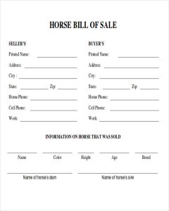horse bill of sale blank horse bill of sale
