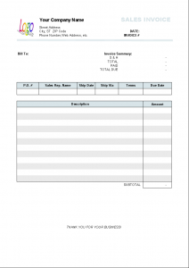 hotel receipt template sales invoice columns total on top printed