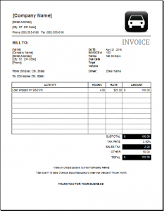 hourly invoice template driver invoice