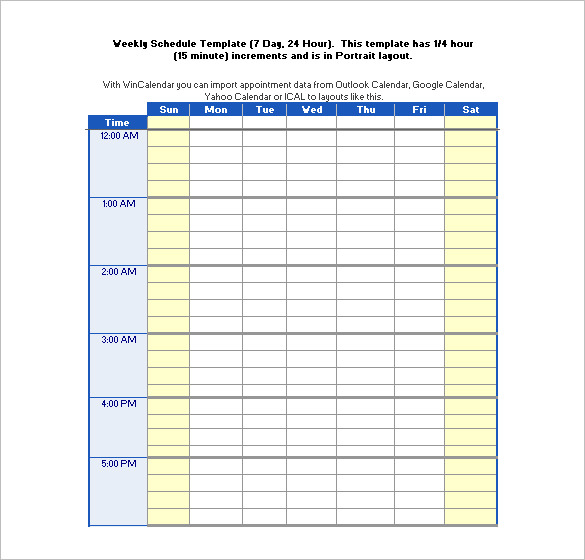 hourly schedule template excel