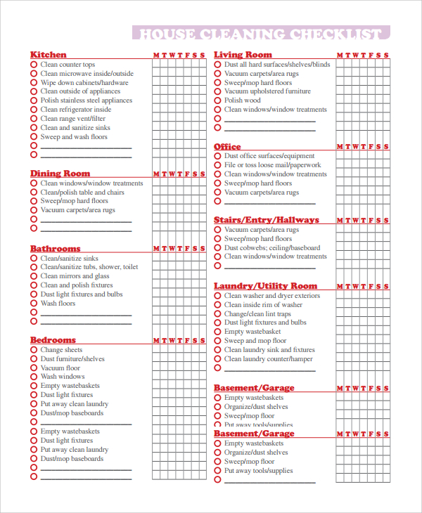 house cleaning checklist pdf