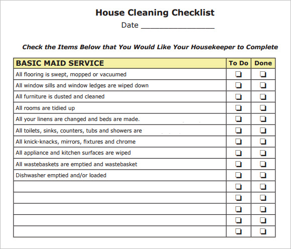 house cleaning checklist pdf