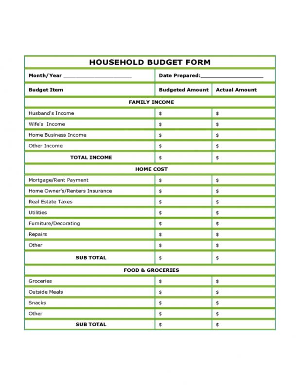 household budget template printable
