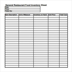 household inventory list general restaurant food inventory sheet