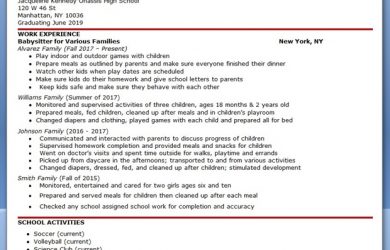 how to put babysitting on a resume babysitter resume example