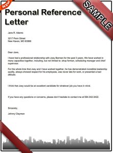 how to write a personal letter of recommendation personal reference letter